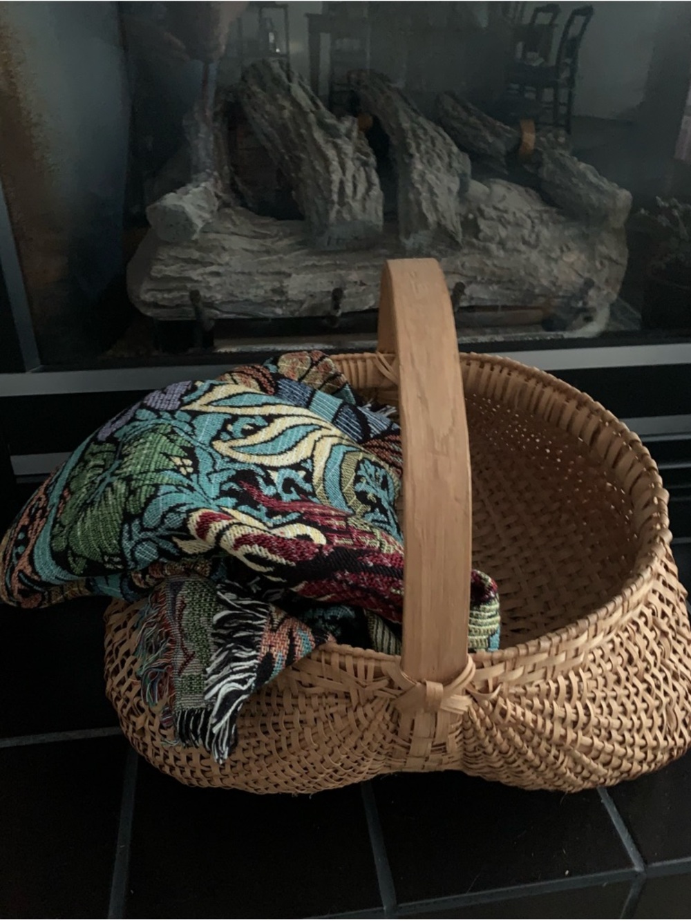 “Butt” Basket Giant Oak Splint Marked X 75 Primitive Style Folk Art